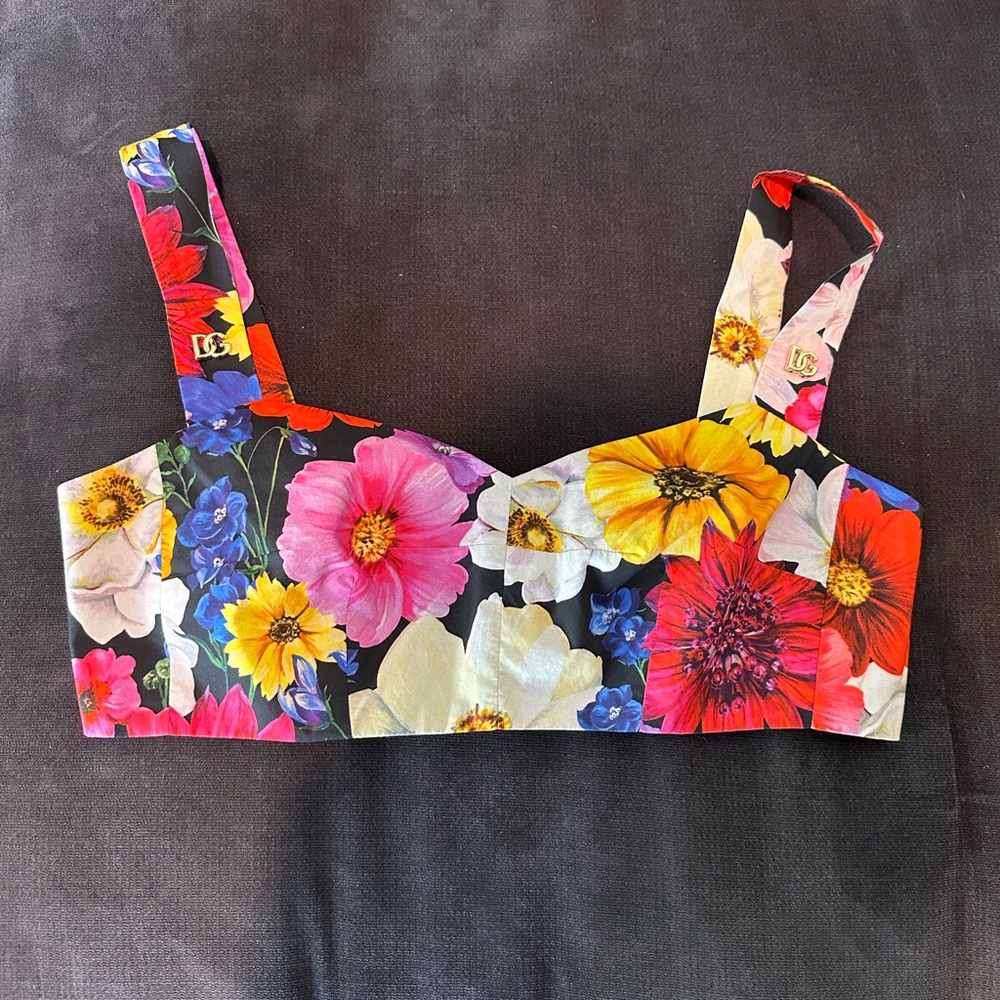 D&G Pink and Yellow Cropped Bustier Tank Top